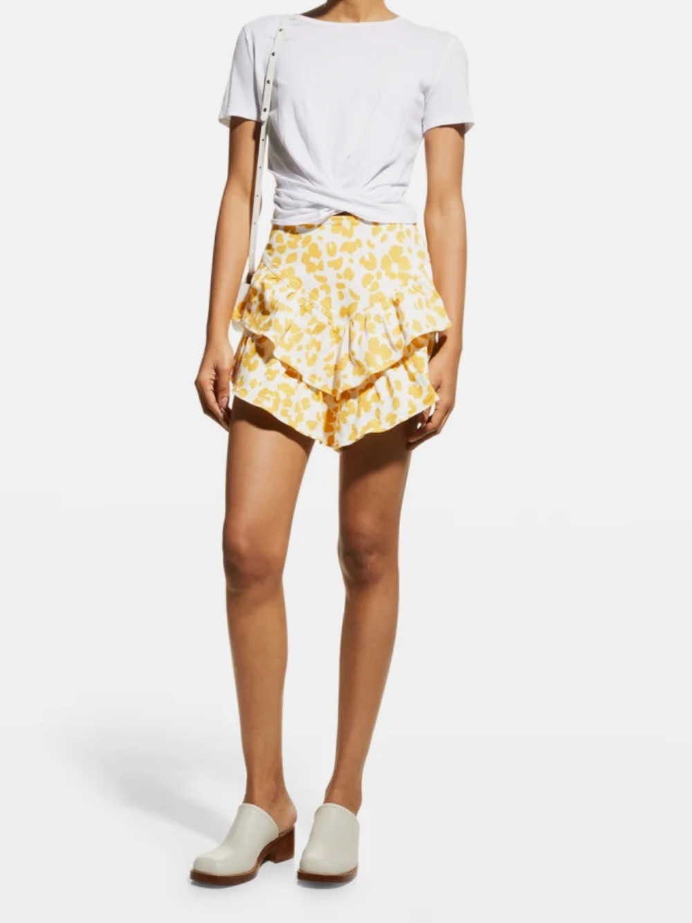 MOTHER The Ruffle Mini Skirt Size 24 Floral Yellow White High Rise Ruffled